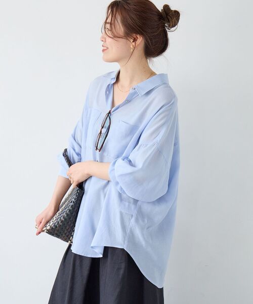 le.coeur blanc(ルクールブラン)の「シアー2WAYオーバーシャツ(シャツ/ブラウス・レディース・ピンク/ホワイト系その他2/オフホワイト/サックスブルー/ネイビー・38)」の15枚目の写真