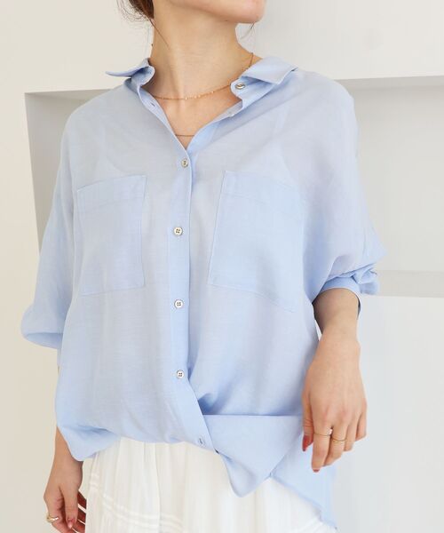 le.coeur blanc(ルクールブラン)の「シアー2WAYオーバーシャツ(シャツ/ブラウス・レディース・ピンク/ホワイト系その他2/オフホワイト/サックスブルー/ネイビー・38)」の11枚目の写真