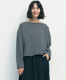 ドライタッチリブ バックZIP ボーダートップス