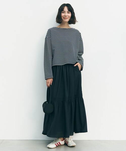 UNFILO(アンフィーロ)の「ドライタッチリブ バックZIP ボーダートップス(Tシャツ/カットソー・レディース・ベージュ系1/ホワイト系1/レッド系1/ネイビー系1・SMALL/MEDIUM)」の6枚目の写真