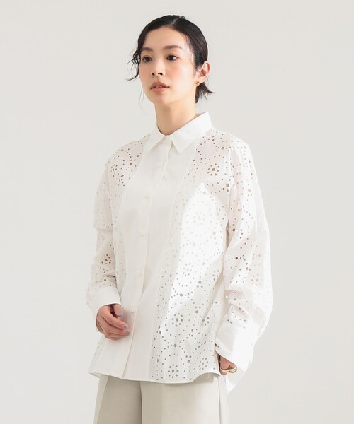 Demi-Luxe BEAMS(デミルクス ビームス)の「【5/14値下げ】アイレット パターン オーバーシャツ(シャツ/ブラウス・レディース・ブラック/ホワイト・38/36)」の20枚目の写真