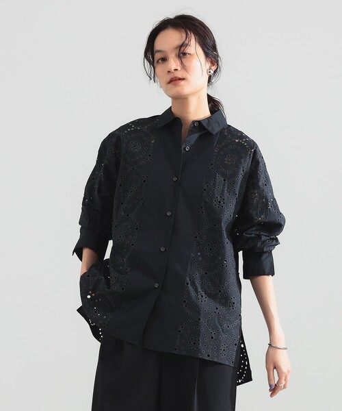 Demi-Luxe BEAMS(デミルクス ビームス)の「【5/14値下げ】アイレット パターン オーバーシャツ(シャツ/ブラウス・レディース・ブラック/ホワイト・38/36)」の15枚目の写真