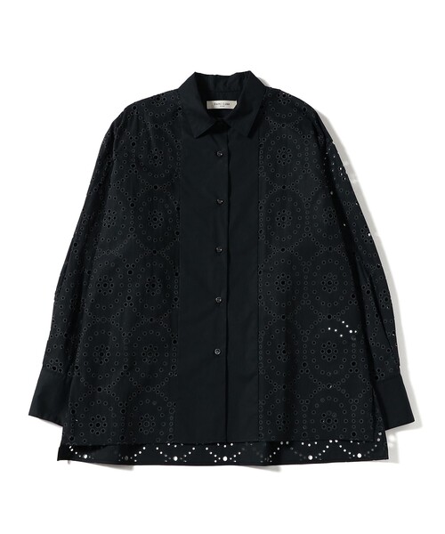 Demi-Luxe BEAMS(デミルクス ビームス)の「【5/14値下げ】アイレット パターン オーバーシャツ(シャツ/ブラウス・レディース・ブラック/ホワイト・38/36)」の3枚目の写真