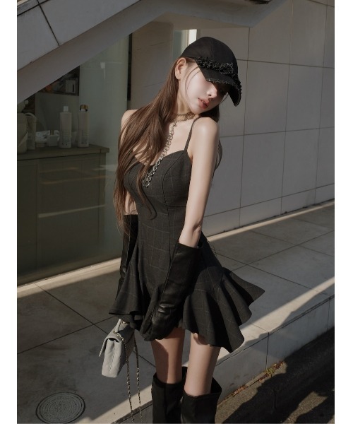 Darich レイヤードランダムヘムチェックミニワンピースC-GRY F-L レイヤードランダムヘムチェックミニワンピース – Darich