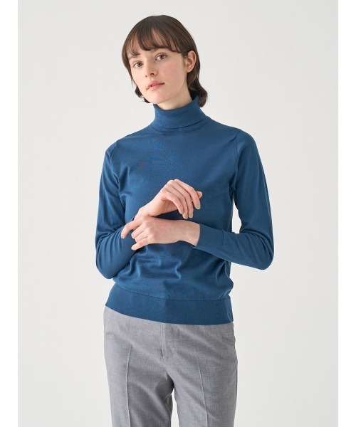 タートルネック長袖コットンニットプルオーバー