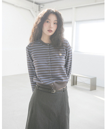 ROSE STRIPE CARDIGAN(CHARCOAL)