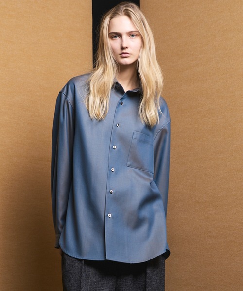 MAISON SPECIAL(メゾンスペシャル)の「《UNISEX》4 Colors Chambray Washable Wool Prime-Over Regular Collar Shirt/4色シャンブレーウォッシャブルウールプライムオーバーレギュラーカラーシャツ【MAISON SPECIAL/メゾンスペシャル】(シャツ/ブラウス・メンズ・ホワイト/ダークブルー/ブラック/グレー/チャコールグレー・0/1/2)」の5枚目の写真