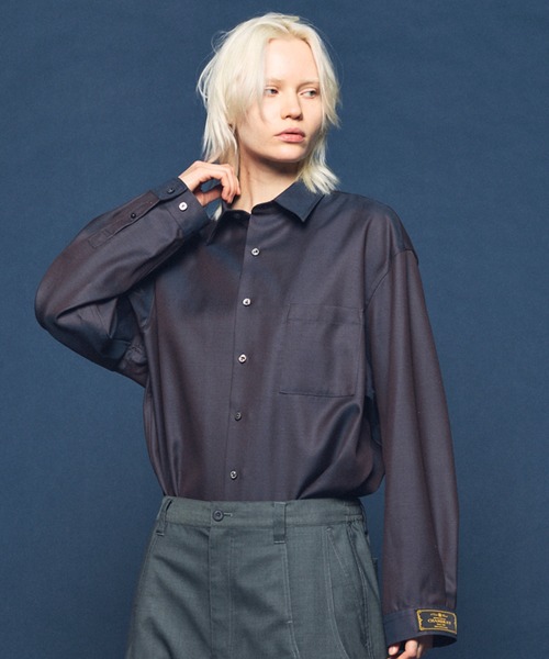 MAISON SPECIAL(メゾンスペシャル)の「《UNISEX》4 Colors Chambray Washable Wool Prime-Over Regular Collar Shirt/4色シャンブレーウォッシャブルウールプライムオーバーレギュラーカラーシャツ【MAISON SPECIAL/メゾンスペシャル】(シャツ/ブラウス・メンズ・ホワイト/ダークブルー/ブラック/グレー/チャコールグレー・0/1/2)」の4枚目の写真
