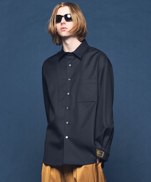 MAISON SPECIAL(メゾンスペシャル)の「《UNISEX》4 Colors Chambray Washable Wool Prime-Over Regular Collar Shirt/4色シャンブレーウォッシャブルウールプライムオーバーレギュラーカラーシャツ【MAISON SPECIAL/メゾンスペシャル】(シャツ/ブラウス・メンズ・ホワイト/ダークブルー/ブラック/グレー/チャコールグレー・0/1/2)」の3枚目の写真