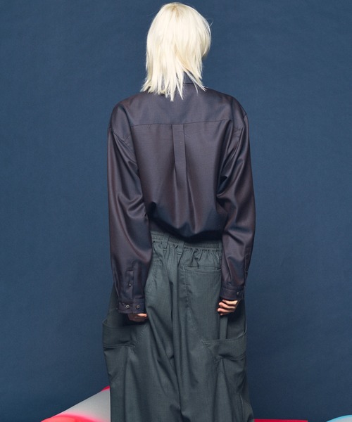 UNISEX》4 Colors Chambray Washable Wool Prime-Over Regular Collar