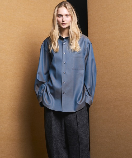 UNISEX》4 Colors Chambray Washable Wool Prime-Over Regular Collar