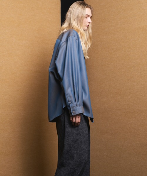 UNISEX》4 Colors Chambray Washable Wool Prime-Over Regular Collar