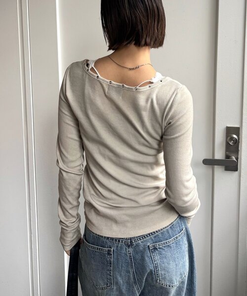 WHO'S WHO gallery（フーズフーギャラリー）の「プロセストレースアップトップス（Tシャツ/カットソー・レディース・グレー/ブルー/アイボリー/ブラック・FREE）」の9枚目の写真