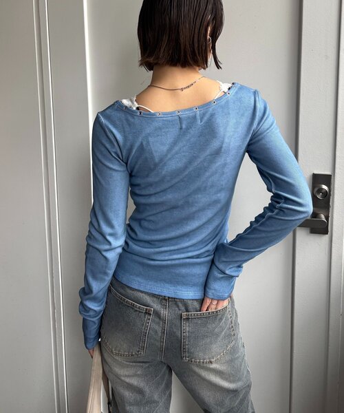 WHO'S WHO gallery（フーズフーギャラリー）の「プロセストレースアップトップス（Tシャツ/カットソー・レディース・グレー/ブルー/アイボリー/ブラック・FREE）」の21枚目の写真