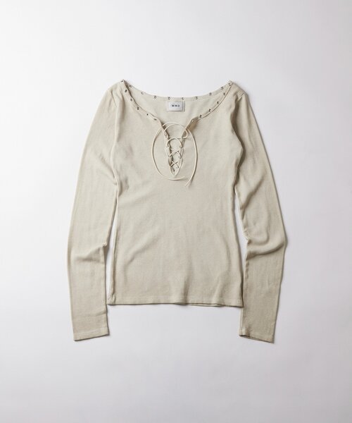 WHO'S WHO gallery（フーズフーギャラリー）の「プロセストレースアップトップス（Tシャツ/カットソー・レディース・グレー/ブルー/アイボリー/ブラック・FREE）」の19枚目の写真