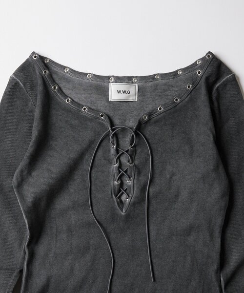 WHO'S WHO gallery（フーズフーギャラリー）の「プロセストレースアップトップス（Tシャツ/カットソー・レディース・グレー/ブルー/アイボリー/ブラック・FREE）」の15枚目の写真