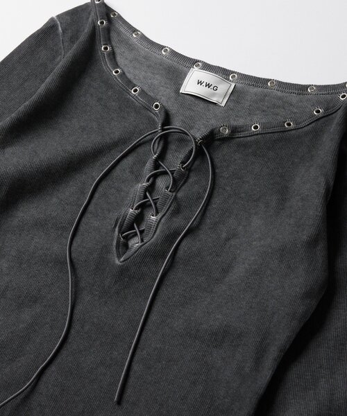 WHO'S WHO gallery（フーズフーギャラリー）の「プロセストレースアップトップス（Tシャツ/カットソー・レディース・グレー/ブルー/アイボリー/ブラック・FREE）」の14枚目の写真