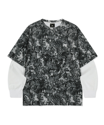 EARTH PATTERN LAYERED TEE - GREY
