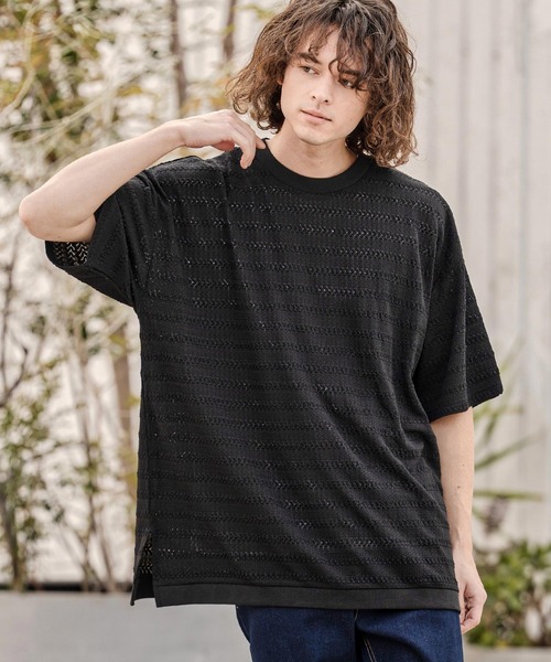 CAMBIO(カンビオ)の「mt10316- Shadow Lace Knit Tee ニットTシャツ(AI-261-013)(Tシャツ/カットソー・メンズ・ホワイト/ブラック・L/M)」の9枚目の写真