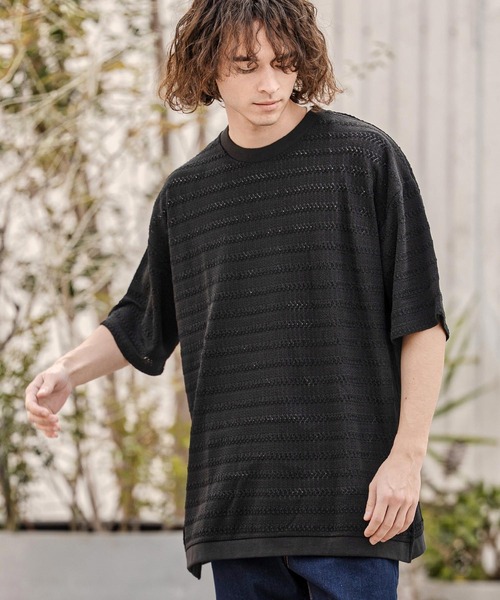 CAMBIO(カンビオ)の「mt10316- Shadow Lace Knit Tee ニットTシャツ(AI-261-013)(Tシャツ/カットソー・メンズ・ホワイト/ブラック・L/M)」の10枚目の写真