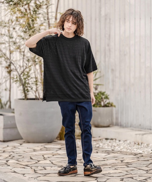 CAMBIO(カンビオ)の「mt10316- Shadow Lace Knit Tee ニットTシャツ(AI-261-013)(Tシャツ/カットソー・メンズ・ホワイト/ブラック・L/M)」の14枚目の写真