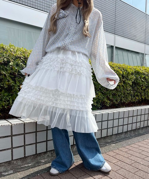 WC(ダブル シー)の「フリルシアーミドルスカート(スカート・レディース・ブラウン/ホワイト・FREE)」の10枚目の写真