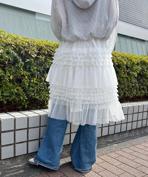 WC(ダブル シー)の「フリルシアーミドルスカート(スカート・レディース・ブラウン/ホワイト・FREE)」の11枚目の写真