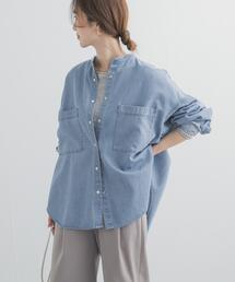 URBAN RESEARCH DOORS | デニムバンドカラーシャツ | デニムシャツ/春服/オーバーサイズ/大人カジュアル(シャツ/ブラウス)