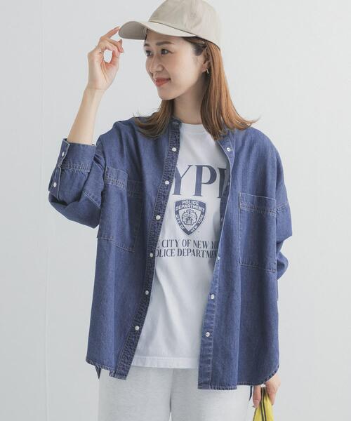 URBAN RESEARCH DOORS(アーバンリサーチドアーズ)の「デニムバンドカラーシャツ | デニムシャツ/春服/オーバーサイズ/大人カジュアル(シャツ/ブラウス・レディース・インディゴブルー/ワンウォッシュ・FREE)」の4枚目の写真
