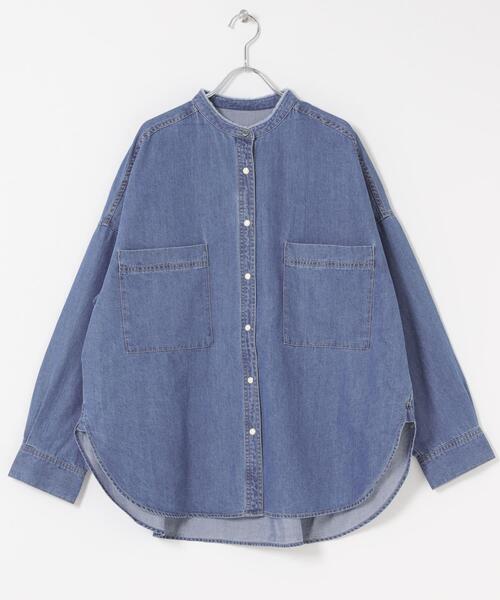 URBAN RESEARCH DOORS(アーバンリサーチドアーズ)の「デニムバンドカラーシャツ | デニムシャツ/春服/オーバーサイズ/大人カジュアル(シャツ/ブラウス・レディース・インディゴブルー/ワンウォッシュ・FREE)」の8枚目の写真