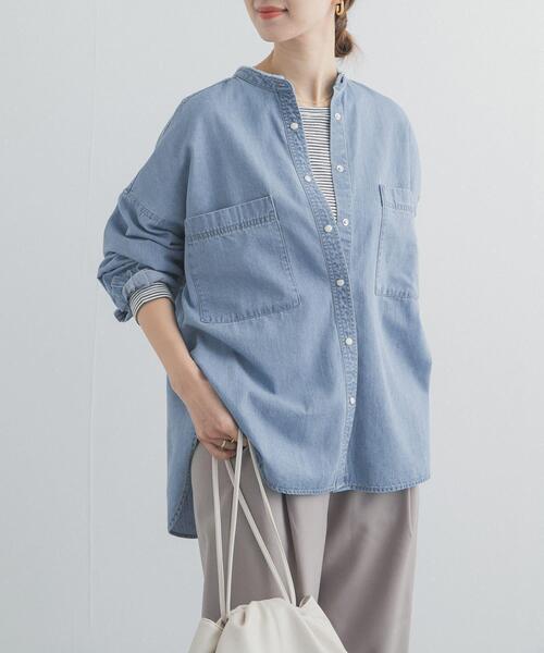 URBAN RESEARCH DOORS(アーバンリサーチドアーズ)の「デニムバンドカラーシャツ | デニムシャツ/春服/オーバーサイズ/大人カジュアル(シャツ/ブラウス・レディース・インディゴブルー/ワンウォッシュ・FREE)」の11枚目の写真