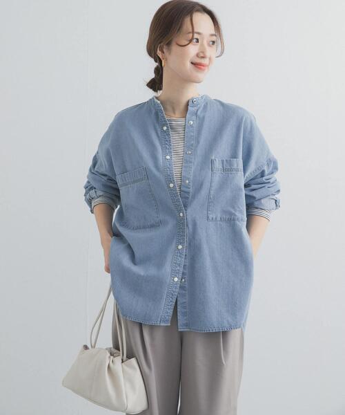 URBAN RESEARCH DOORS(アーバンリサーチドアーズ)の「デニムバンドカラーシャツ | デニムシャツ/春服/オーバーサイズ/大人カジュアル(シャツ/ブラウス・レディース・インディゴブルー/ワンウォッシュ・FREE)」の12枚目の写真