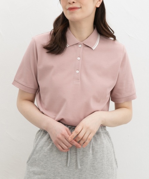 Honeys(ハニーズ)の「【ハニさら・アクティブウェア・吸水速乾・抗菌防臭・UVカット】半袖ポロシャツ(Tシャツ/カットソー・レディース・ブラック×ホワイト/レッド/ピンク/ブラック/サックスブルー/アイボリー/ネイビー/杢グレー/オフホワイト・M/LL/L/3L/S)」の8枚目の写真