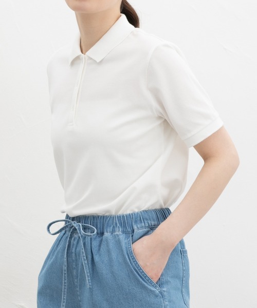 Honeys(ハニーズ)の「【ハニさら・アクティブウェア・吸水速乾・抗菌防臭・UVカット】半袖ポロシャツ(Tシャツ/カットソー・レディース・ブラック×ホワイト/レッド/ピンク/ブラック/サックスブルー/アイボリー/ネイビー/杢グレー/オフホワイト・M/LL/L/3L/S)」の13枚目の写真