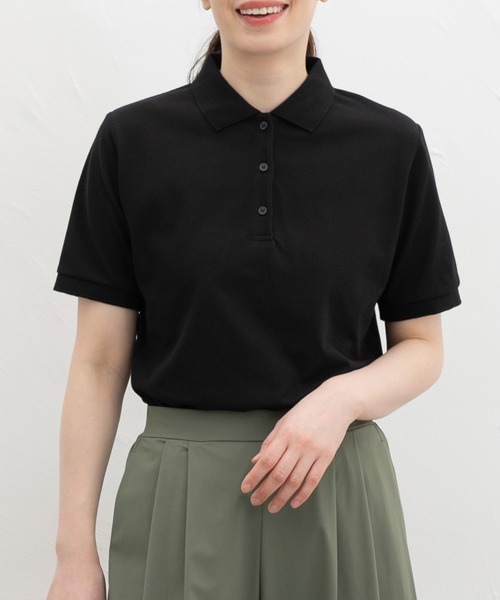 Honeys(ハニーズ)の「【ハニさら・アクティブウェア・吸水速乾・抗菌防臭・UVカット】半袖ポロシャツ(Tシャツ/カットソー・レディース・ブラック×ホワイト/レッド/ピンク/ブラック/サックスブルー/アイボリー/ネイビー/杢グレー/オフホワイト・M/LL/L/3L/S)」の15枚目の写真