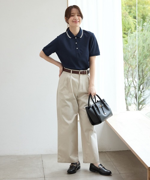 Honeys(ハニーズ)の「【ハニさら・アクティブウェア・吸水速乾・抗菌防臭・UVカット】半袖ポロシャツ(Tシャツ/カットソー・レディース・ブラック×ホワイト/レッド/ピンク/ブラック/サックスブルー/アイボリー/ネイビー/杢グレー/オフホワイト・M/LL/L/3L/S)」の16枚目の写真