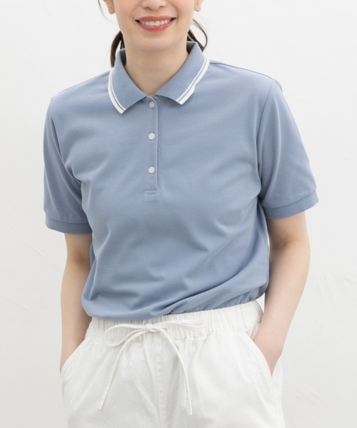Honeys(ハニーズ)の「【ハニさら・アクティブウェア・吸水速乾・抗菌防臭・UVカット】半袖ポロシャツ(Tシャツ/カットソー・レディース・ブラック×ホワイト/レッド/ピンク/ブラック/サックスブルー/アイボリー/ネイビー/杢グレー/オフホワイト・M/LL/L/3L/S)」の22枚目の写真
