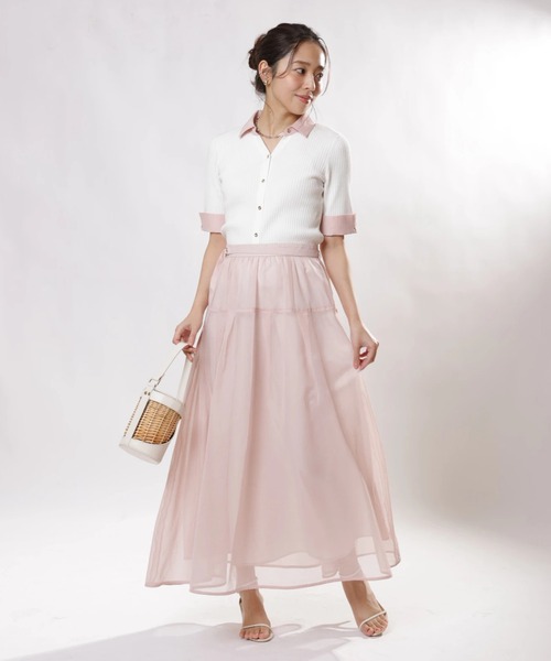 JUSGLITTY（ジャスグリッティー）の「リネンライクシアースカート（スカート・レディース・サックスブルー/ピンク/ベージュ・0/1/2）」の3枚目の写真