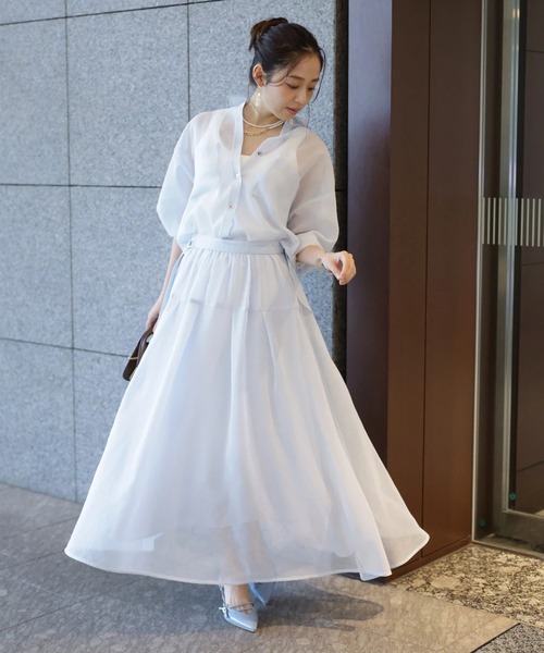 JUSGLITTY（ジャスグリッティー）の「リネンライクシアースカート（スカート・レディース・サックスブルー/ピンク/ベージュ・0/1/2）」の4枚目の写真