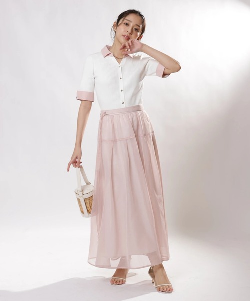 JUSGLITTY（ジャスグリッティー）の「リネンライクシアースカート（スカート・レディース・サックスブルー/ピンク/ベージュ・0/1/2）」の5枚目の写真