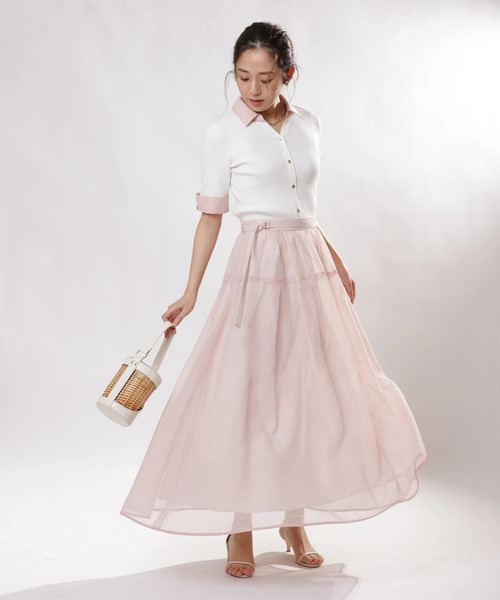JUSGLITTY（ジャスグリッティー）の「リネンライクシアースカート（スカート・レディース・サックスブルー/ピンク/ベージュ・0/1/2）」の6枚目の写真