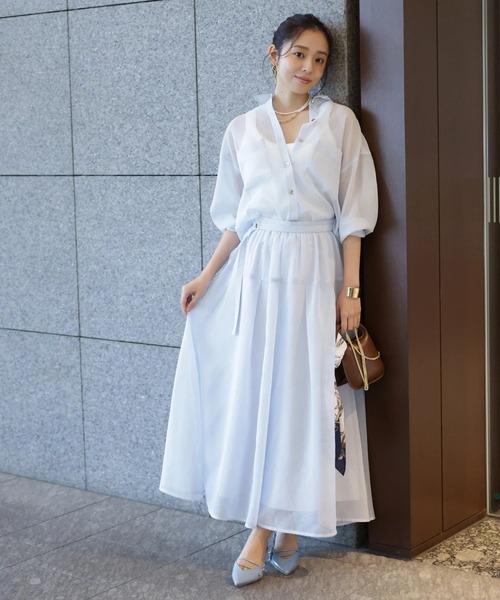 JUSGLITTY（ジャスグリッティー）の「リネンライクシアースカート（スカート・レディース・サックスブルー/ピンク/ベージュ・0/1/2）」の15枚目の写真