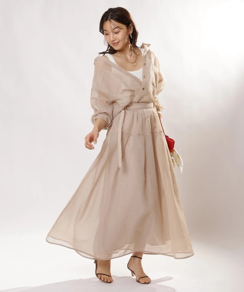 JUSGLITTY（ジャスグリッティー）の「リネンライクシアースカート（スカート・レディース・サックスブルー/ピンク/ベージュ・0/1/2）」の19枚目の写真