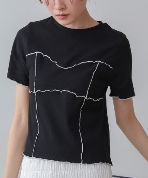 Bab（バブ）の「ビスチェライク配色メロウカットソー（Tシャツ/カットソー・レディース・ブラック/アイボリー/レッド/チャコールグレー・FREE）」の3枚目の写真
