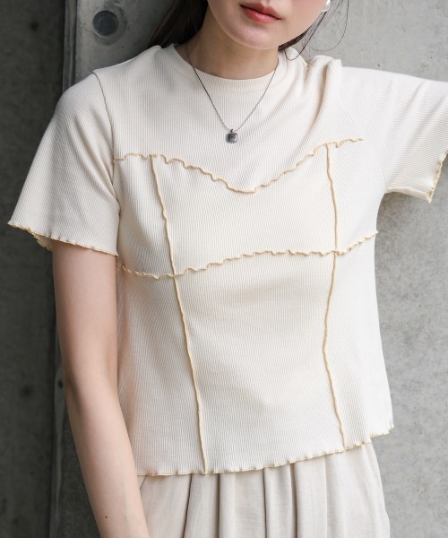 Bab（バブ）の「ビスチェライク配色メロウカットソー（Tシャツ/カットソー・レディース・ブラック/アイボリー/レッド/チャコールグレー・FREE）」の9枚目の写真