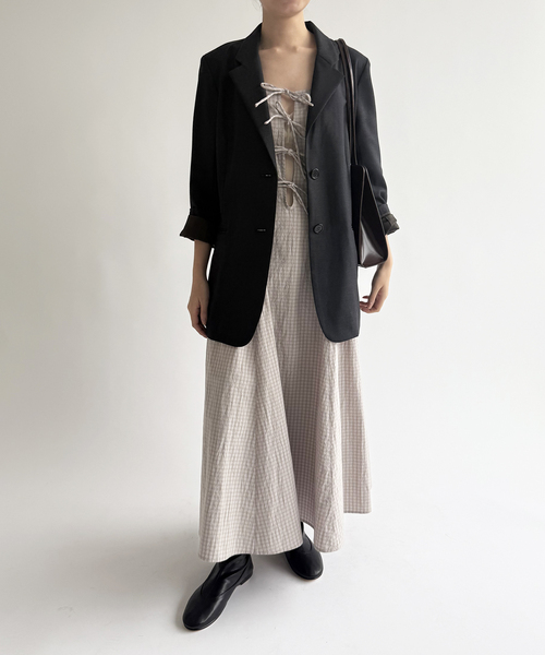 EDIT. FOR LULU（エディットフォールル）の「チェックキャミソールドレス（ワンピース・レディース・ネイビー/チャコールグレー・FREE）」の6枚目の写真