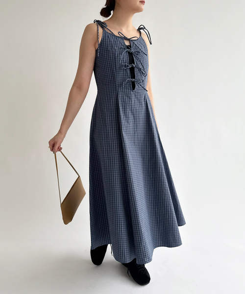 EDIT. FOR LULU（エディットフォールル）の「チェックキャミソールドレス（ワンピース・レディース・ネイビー/チャコールグレー・FREE）」の5枚目の写真