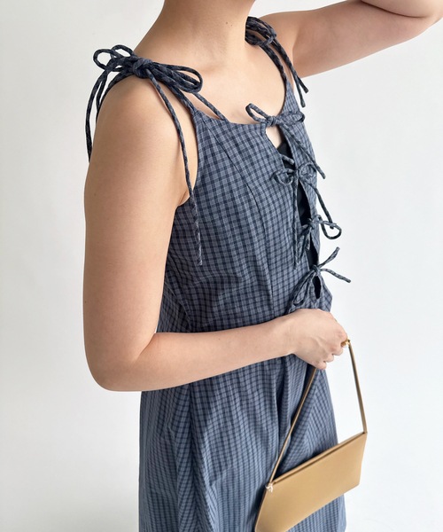 EDIT. FOR LULU（エディットフォールル）の「チェックキャミソールドレス（ワンピース・レディース・ネイビー/チャコールグレー・FREE）」の3枚目の写真