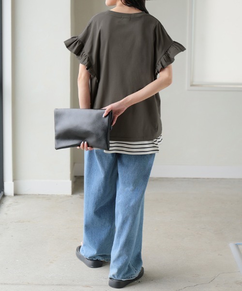 HUG.U（ハグユー）の「フリル袖Tシャツ（Tシャツ/カットソー・レディース・イエロー/グレー/ブラック/ホワイト・FREE）」の11枚目の写真