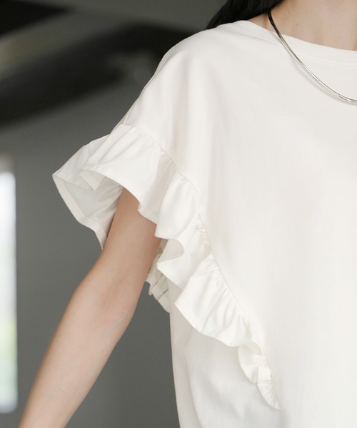 HUG.U（ハグユー）の「フリル袖Tシャツ（Tシャツ/カットソー・レディース・イエロー/グレー/ブラック/ホワイト・FREE）」の15枚目の写真